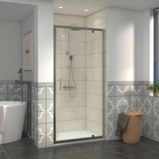 NRG - 1000mm Bathroom Shower Enclosures Pivot Door Chrome Framed with 1200x1000mm smc Rectangle Shower Tray White