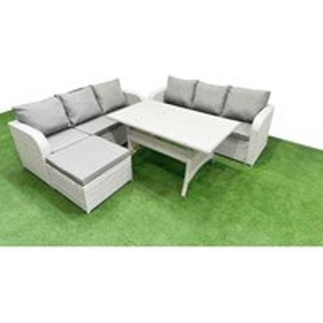 Fimous Outdoor Garden Furniture Sets 7 Seater Wicker Rattan Furniture Sofa Sets with Big Footstool Light Grey