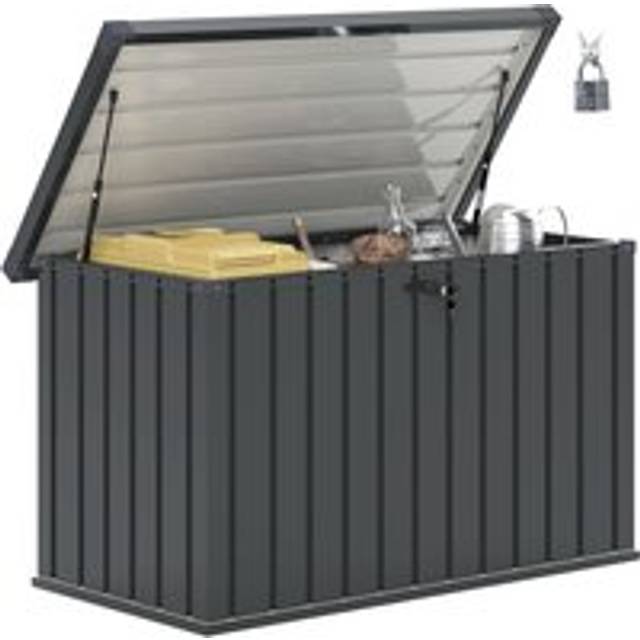 Outsunny 400L Waterproof Metal Outdoor Storage Box with Lock and Keys, Grey