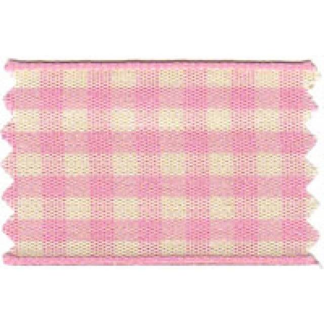 Berisfords 10mm Natural Gingham Ribbon - 5 Pink - per metre