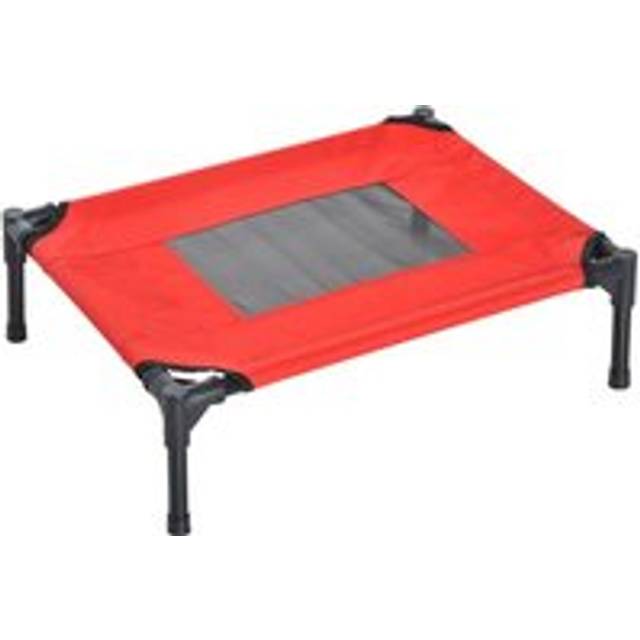 Pawhut Elevated Pet Bed Portable Camping Raised Dog Bed With Metal Frame Black Red (Small)