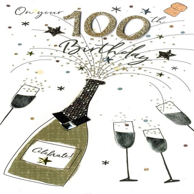 100th Birthday Greeting Card Hand-Finished Champagne Range Cards