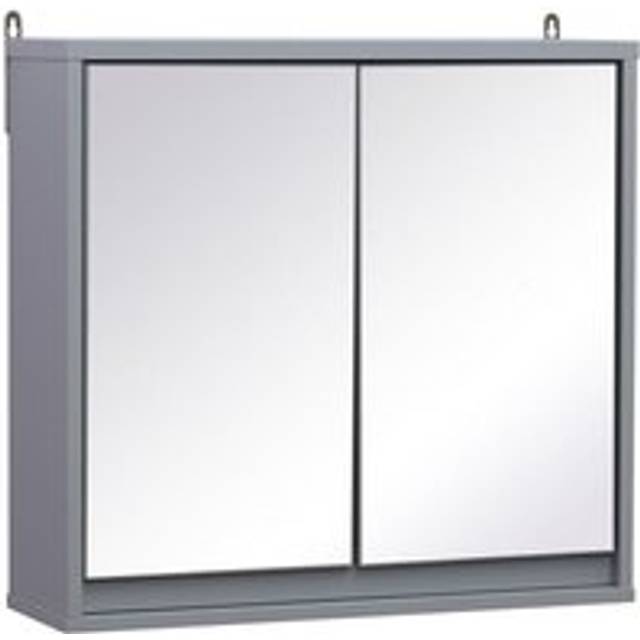 Homcom Wall Mounted Mirror Cabinet with Storage Shelf Bathroom Cupboard Double Door Grey