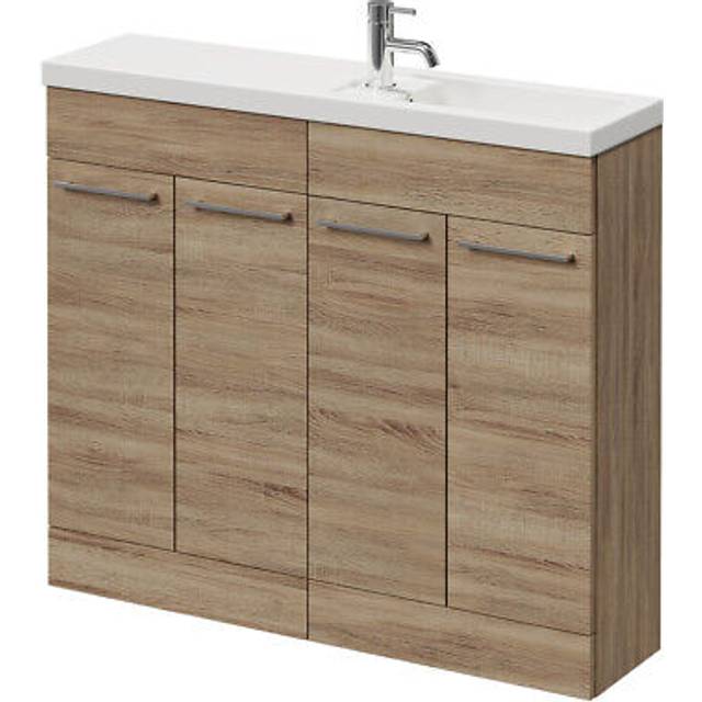 Napoli Combination Floor Standing Vanity Unit with Slimline 1 Tap Hole Basin and 4 Doors with Chrome Handles | Bordalino Oak | MDP | 1000mm