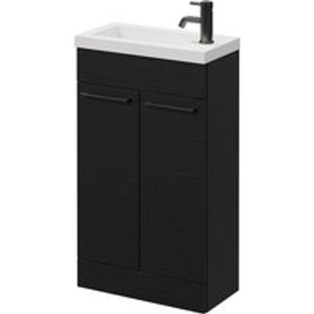 Napoli Slimline Floor Standing 2 Door Vanity Unit with Basin and Gunmetal Grey Handles | Nero Oak | MDP | 500mm