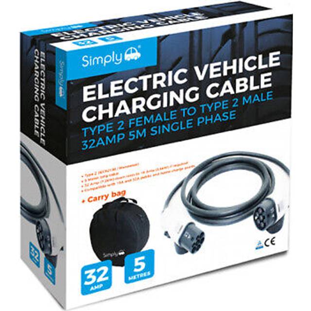 Simply TYPE2 Female - TYPE2 Male 32AMP 5m Single Phase EV Cable 7.2k - EV004