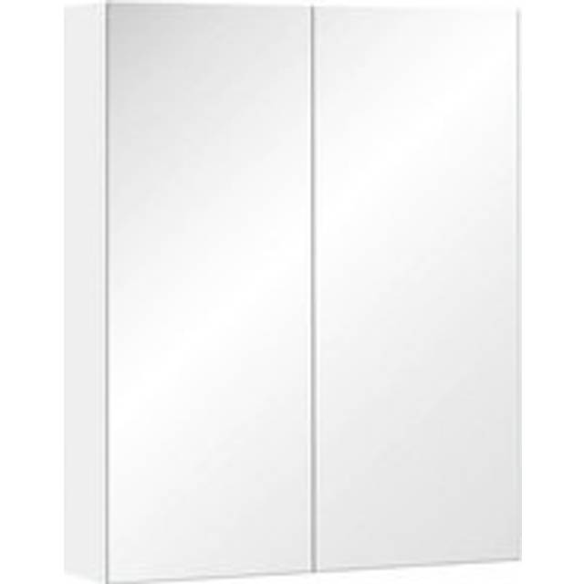 Homcom Wall Mount Mirror Cabinet Wood Bathroom Storage Shelf Double Door Cupboard Adjustable (60Wx15Dx75H (cm))