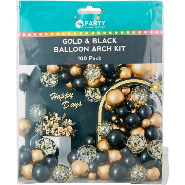 Pack of 100 Gold and Black Balloon Arch Kit - Gold and Black