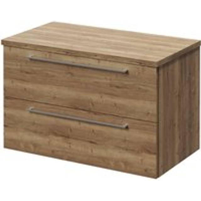 Napoli Wall Mounted Vanity Unit for Countertop Basins with 2 Drawers and Chrome Handles | Tobacco Oak | MDF | 800mm