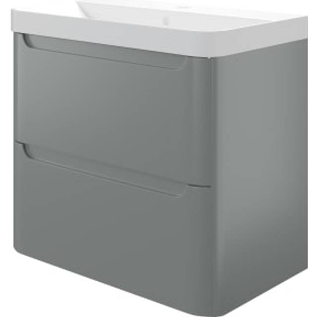 Wickes Malmo Dust Grey Wall Hung J Pull Compact Vanity Unit & Basin - 600 x 350mm