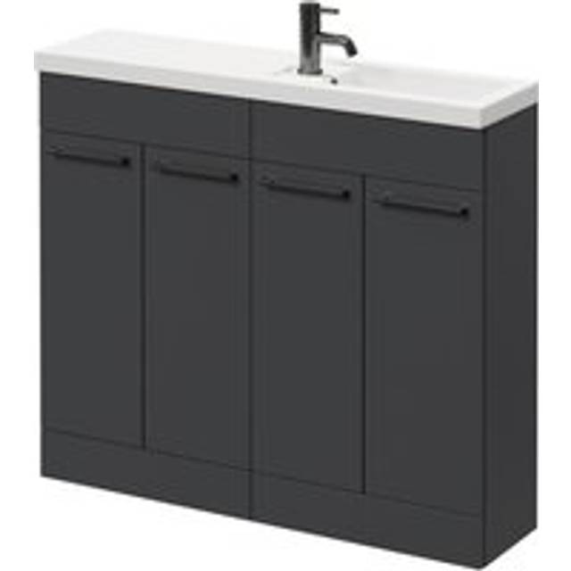 Napoli Combination Floor Standing Vanity Unit with Slimline 1 Tap Hole Basin and 4 Doors with Gunmetal Grey Handles | Gloss Grey | MDP | 1000mm