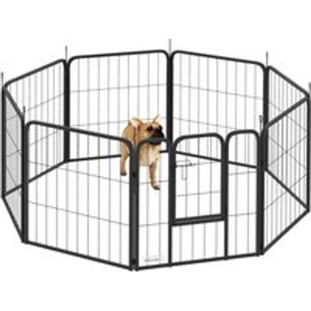 PawHut 8 Panels Heavy Duty Dog Playpen with Door Indoor Outdoor, 60cm High, Black