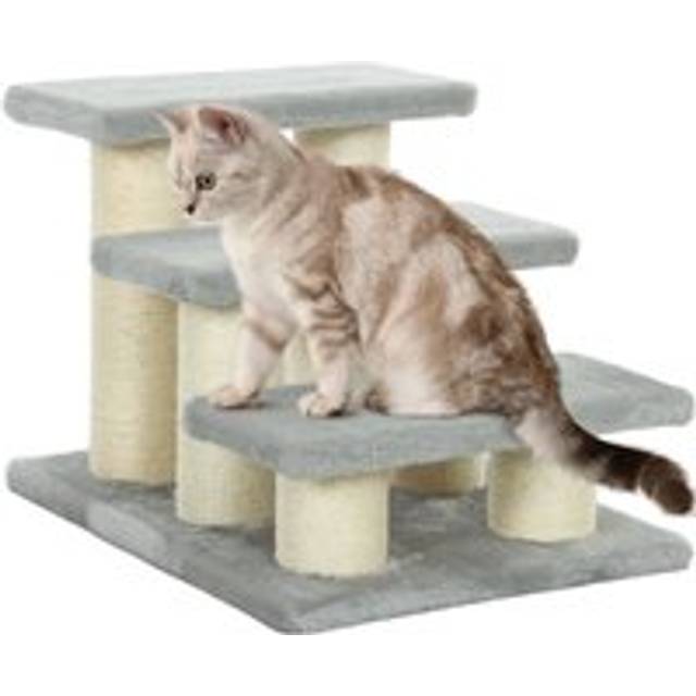 PawHut Pet Stairs 3-step Pet Ladder Cat dog Stairs Climb Ladder Cat Tree, Grey