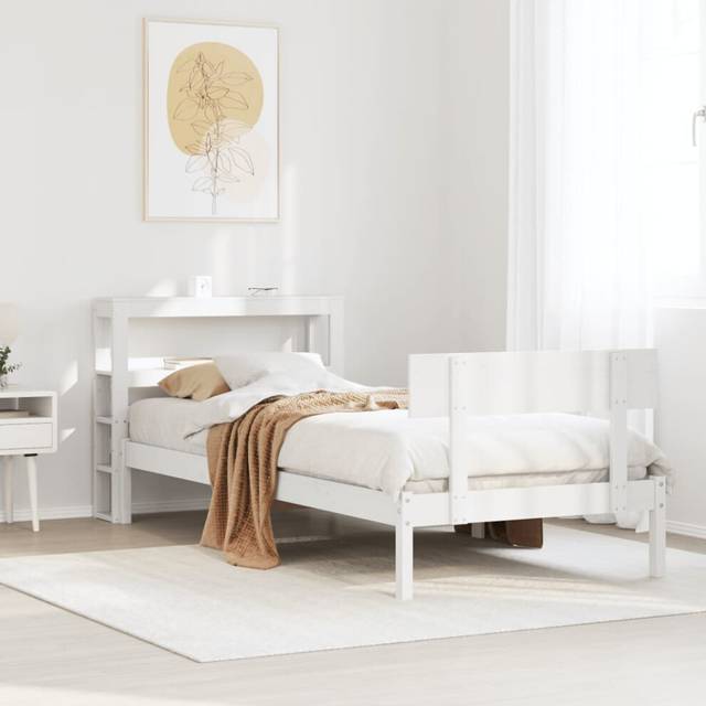 vidaXL Bed Frame with Headboard White 75x190 cm Small Single Solid Wood Pine