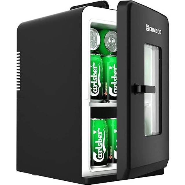 Mini Fridge 15 Liter/21 Cans, Upgrade 2023 Portable AC+DC Power Small Fridge for Bedroom, Car, Office, Thermoelectric Cooler and Warmer Skincare