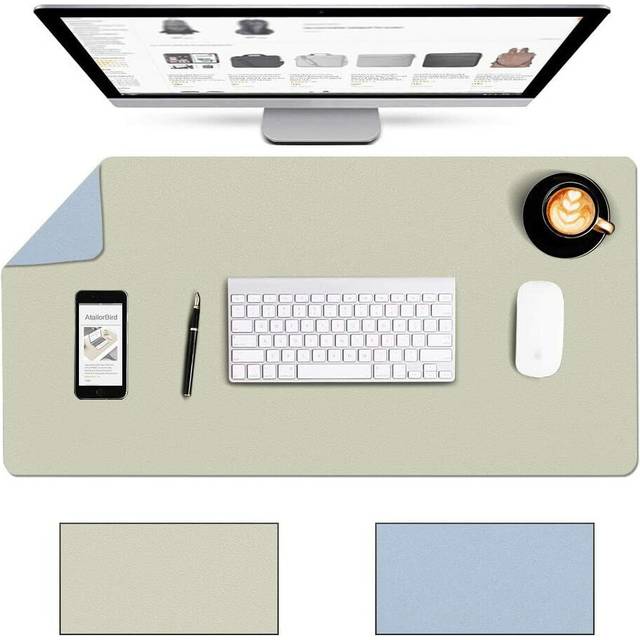 (Green & Blue) Gaming Mouse Pad Extended Large Desk Mat PU Leather Blotter Dual Sided Non Slip Water Resistant for Keyboard and Mouse