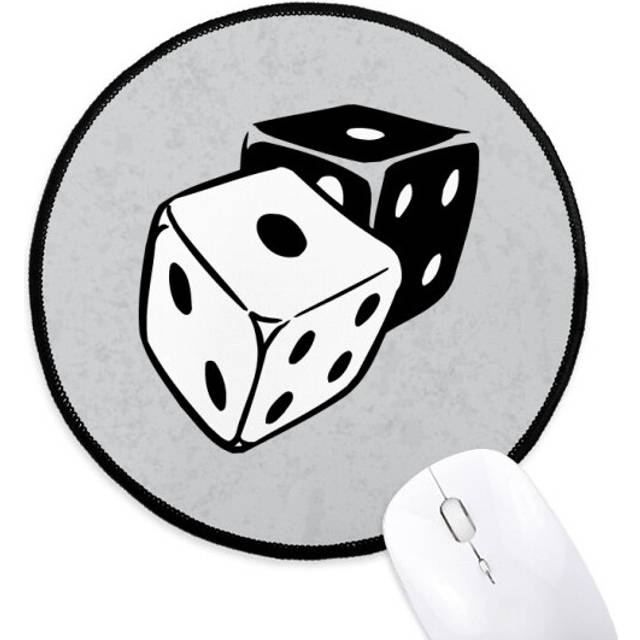 Dice Casino Black White Illustration Mouse Pad Desktop Office Round Mat for Computer