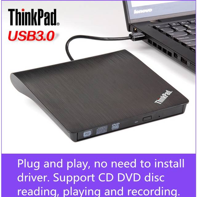 Thinkpad usb 3.0 extern dvd-inspelare plug and play utan installationsdrivrutin stöder läsning och inspelning av cd dvd-skivor