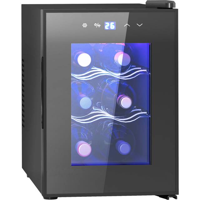 HOMCOM Mini Beer And Wine Fridge - 6 Bottle - With Glass Door - Touch Screen | TJ Hughes Black