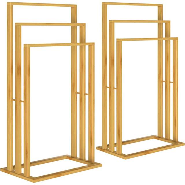 Bamboo Towel Rails with 3 Poles - Set of 2