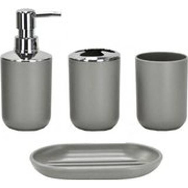 Modern Design 4 Piece Bathroom Accessories Set Lotion Bottles, Toothbrush Holder, Tooth Cup, Soap Dish, Gray-Four