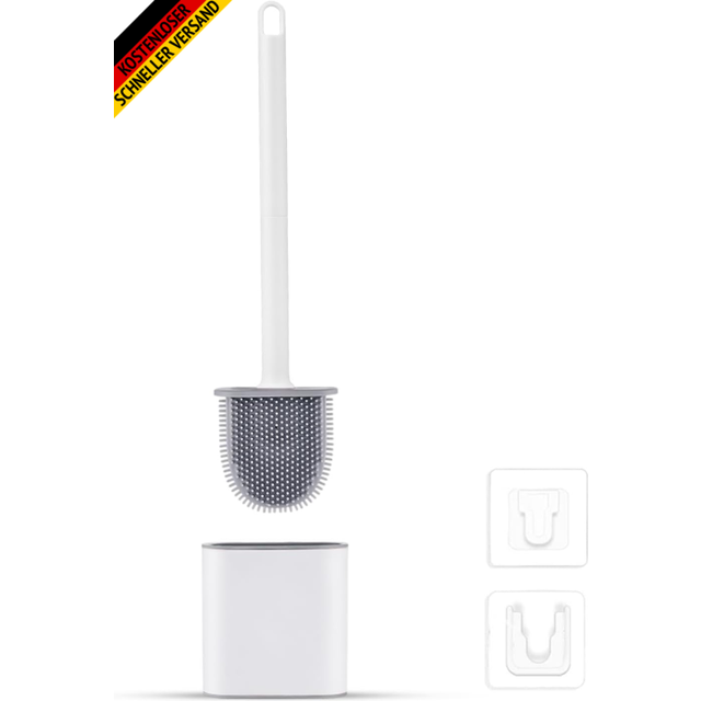 Ibergrif M34151-3 Toilet Brushes & Holders, Deep Cleaner Silicone Toilet Brush, Flat Toilet Brush with Long Handle, Quick Drying Loo Brush and Holder