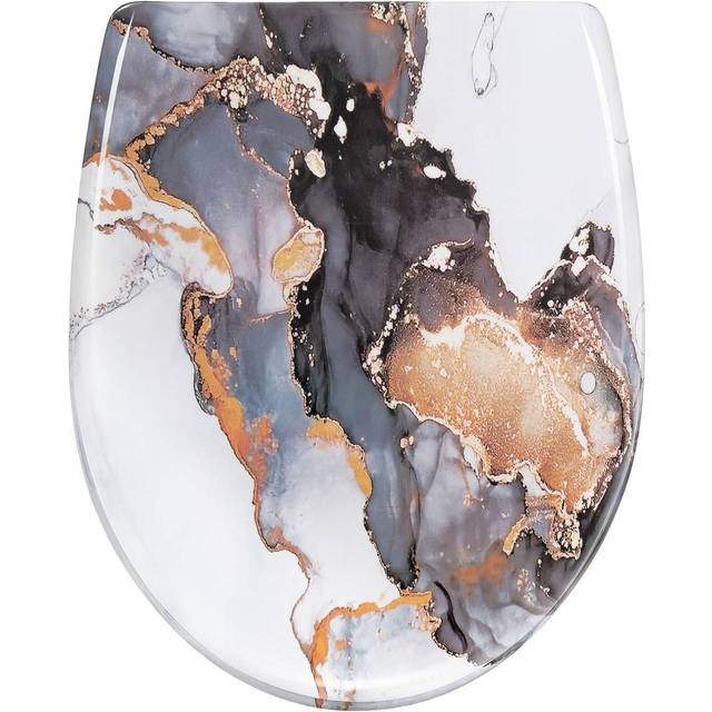 Woltu - Modern o Shape Toilet Seat Soft Closing Silent Quick Release Top Mounting Set for Easy Assembly, Gilded Ink Marble Pattern