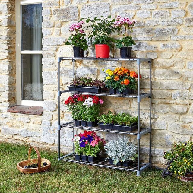 4 Tier Metal GroZone Shelving for Greenhouses, Grow Houses, Garages - Silver - One Size