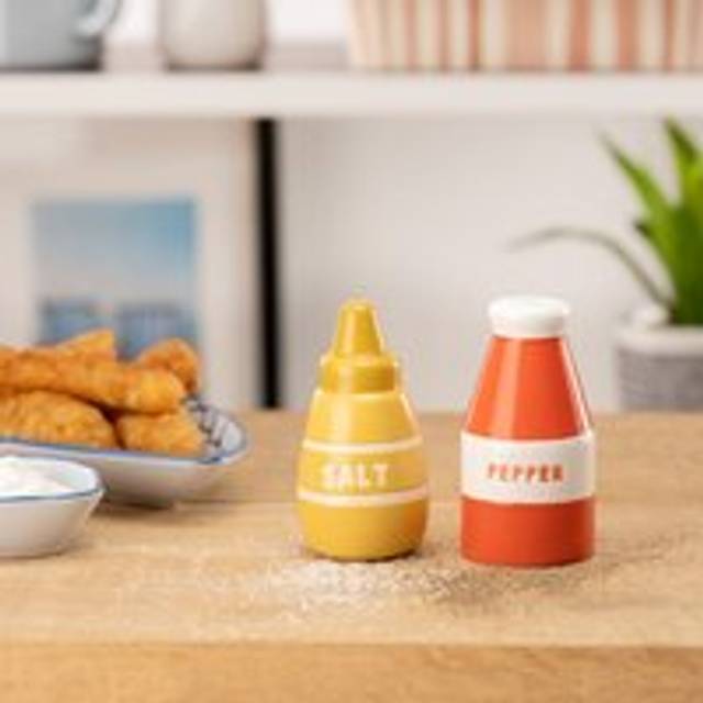 Stoneware Mustard and Ketchup Salt and Pepper Shaker - Multicolor