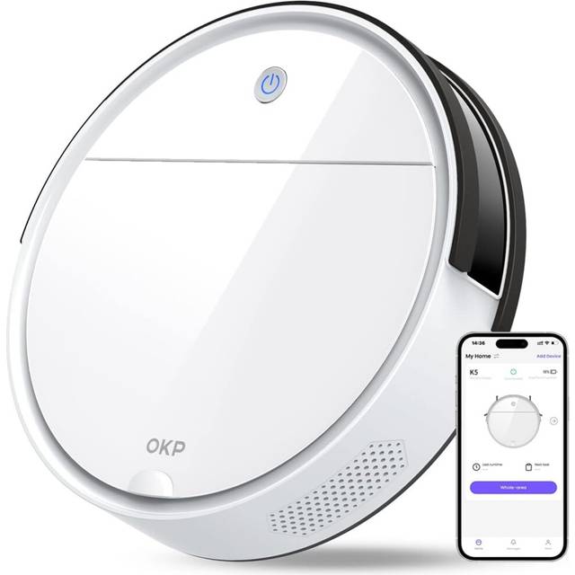 OKP 2500Pa Robot Vacuum Cleaner, Strong Suction, 120 Mins Runtime, Tangle-Free, Precise Obstacle Detection