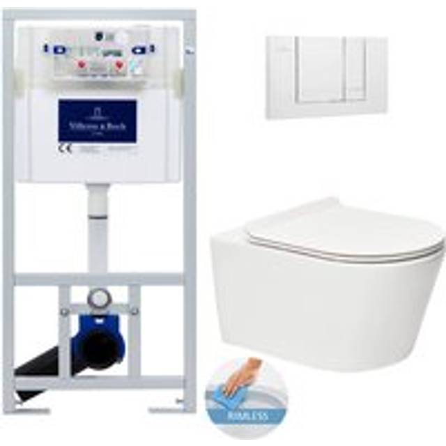 Villeroy&boch - Toilet set Frame + wc sat Brevis rimless + Ultra-thin softclose + White plate (ViConnectBrevis-2)