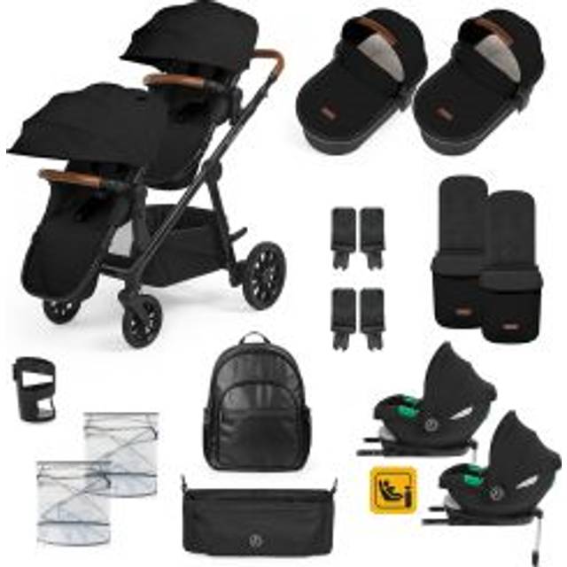 Ickle Bubba Virgo Growing Family 18 Piece Travel System with Cirrus i-Size Car Seat & Isofix Base - Black/Black/Tan