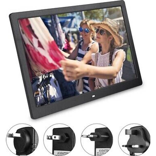 15.4Inch 1280*800HD Digital Photo Picture Frame Alarm Clock Player Album Remote Control Black EU Plug black