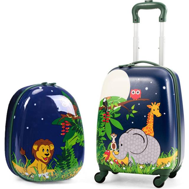2 Pieces Kids Luggage Set with Carry-on Suitcase and Backpack-Jungle