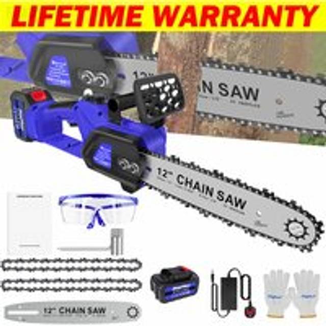 12'' Electric Chainsaw Cordless Battery Rechargeable Wood Cutter Saw Chain Saws
