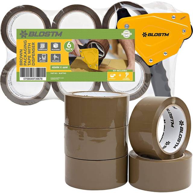BLOSTM Tape Gun & Strong Packaging Dispenser 6 Rolls Brown Sealing Parcel Boxes