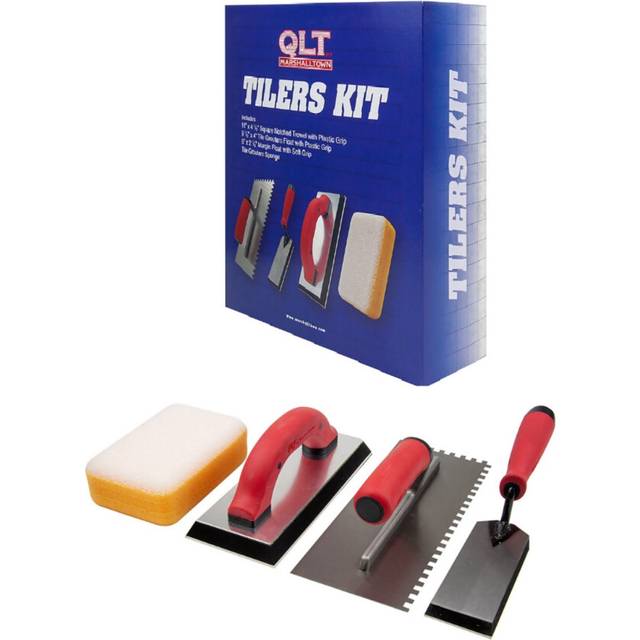 4 Piece Tilers Kit Notched Trowel Grouter Float Margin Float Sponge