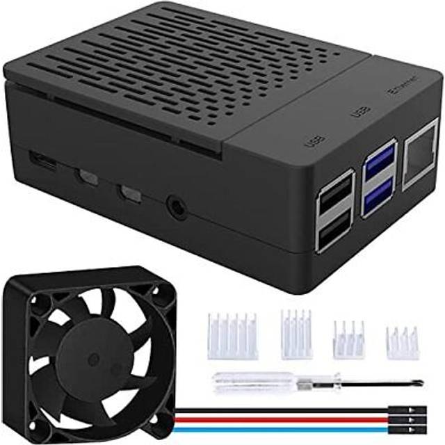 GeeekPi Fodral för Raspberry Pi 4 Model B, Raspberry Pi 4B fodral med fläkt 40 x 40 x 10 mm och 4 st Raspberry Pi 4 kylflänsar för Raspberry Pi 4 Model B (vit)