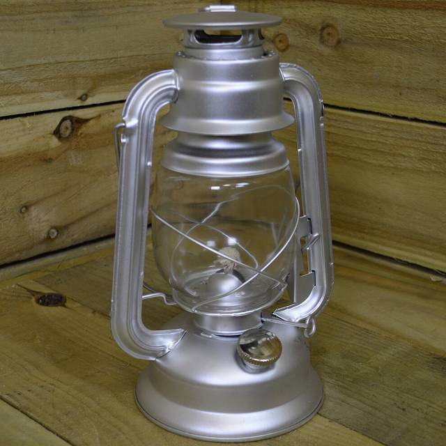 "12"" Paraffin Hurricane Camping Lantern Light - Silver"