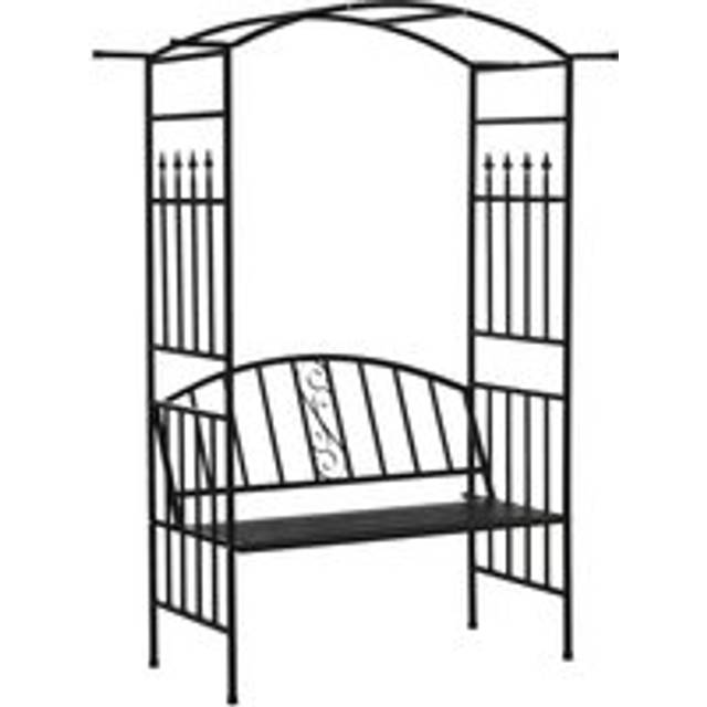 Steel Frame Outdoor Garden Arch w/ 2 Seater Bench Black