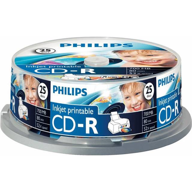 PHILIPS - Inkjet Printable CD-R Blank CDs - Spindle 25 Pack
