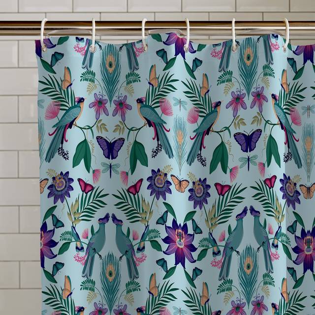 Catherine Lansfield Maya Tropical Shower Curtain - Blue