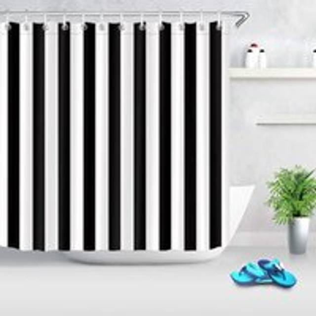 Black and White Striped Shower Curtain, Waterproof Polyester Fabric 180 x 200 cm, Simple and Elegant Bathroom Decoration, Hooks Included