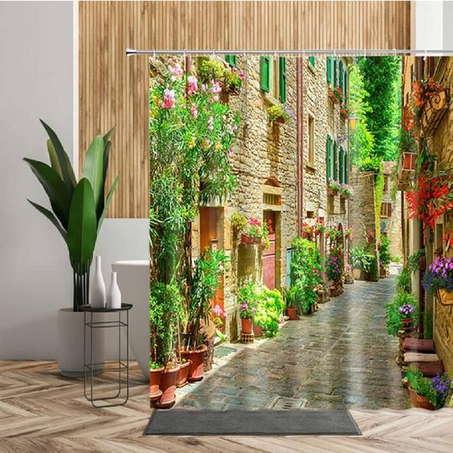 YUAOEUR Italian Style Rustic Town Garden Street 3D 71X 71 Green White
