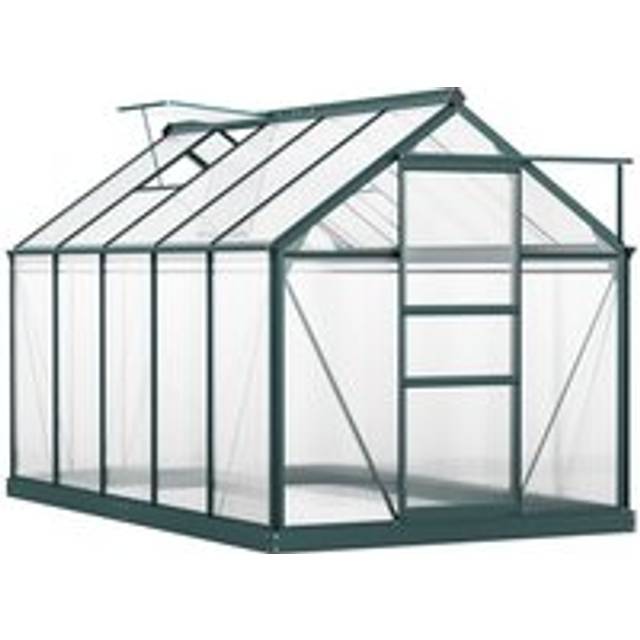 Outsunny Clear Polycarbonate Greenhouse Large Walk-In Green House Garden Plants Grow Galvanized Base Aluminium Frame W/ Slide Door (6 X 10Ft)