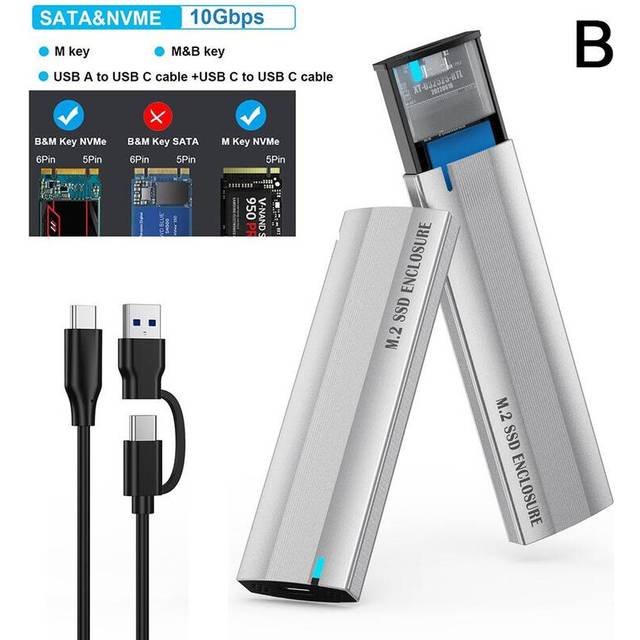 (B) Aluminum M.2 To USB NVMe SATA SSD Enclosure Reader Solid State Drive Enclosure USB3.1 TypeC M2 SSD Box Gen2 10Gbps For PC Laptop