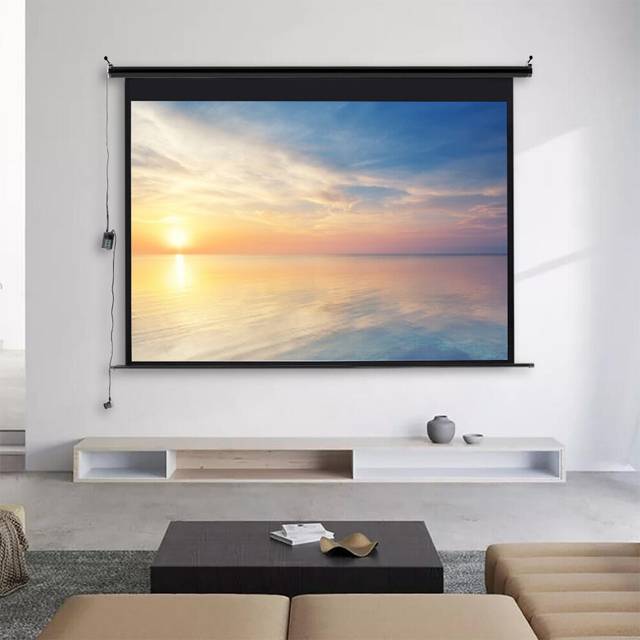 "92"" Electric Pull-Down Projector Screen 4:3 White Matte Home Cinema"