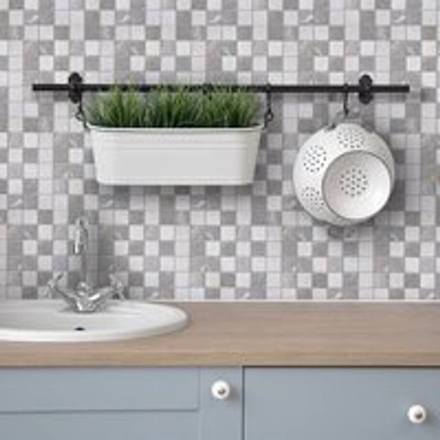 Tundra Grey Marble Effect Mix Porcelain Mosaic - 300mm x 300mm