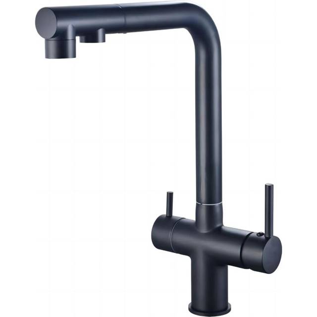 Three-way kitchen faucet with pull-out spray, 360° swivel kitchen faucet, faucet with filtered water outlet (black)