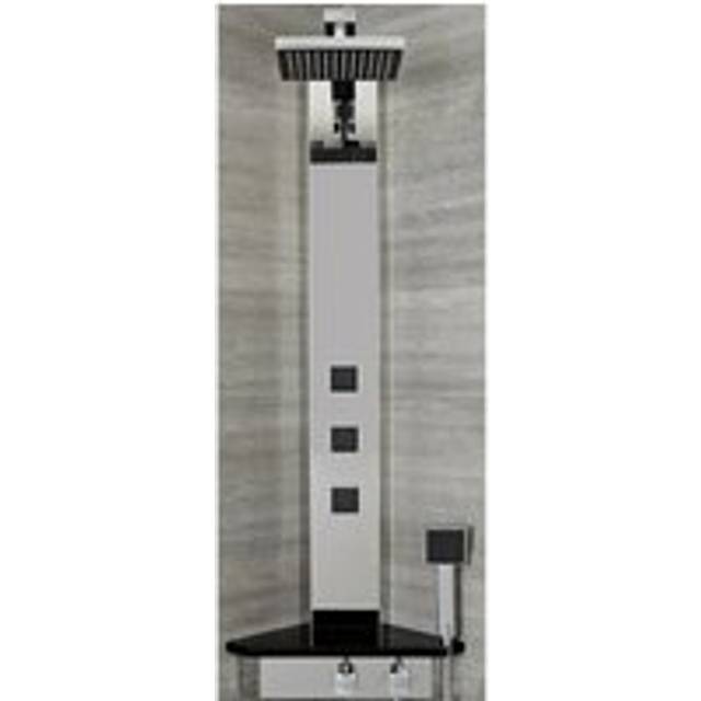 Astley - Modern Corner Thermostatic Shower Tower Panel with Rainfall Shower Head&44 Hand Shower Handset and Body Jets - Chrome & Black - Milano